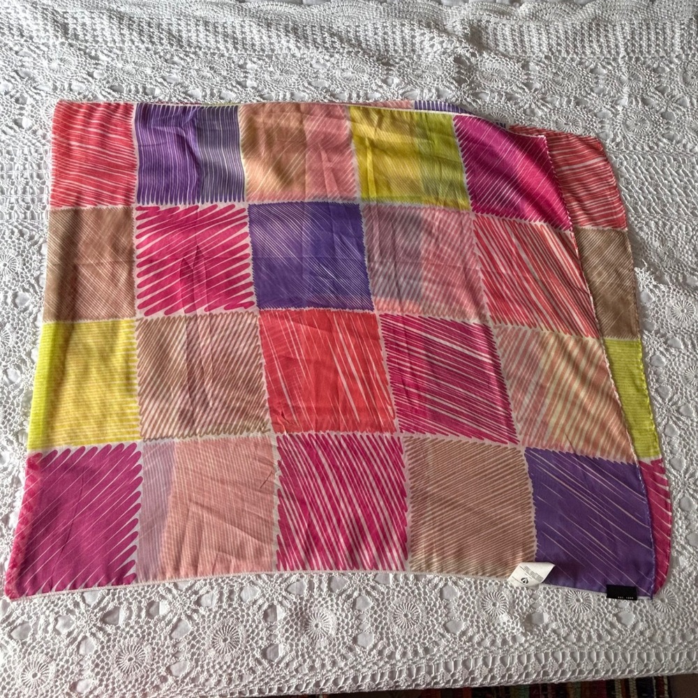 Fraas‎ The Scarf Company Multi Color Patchwork Scribble Square Scarf 68x28